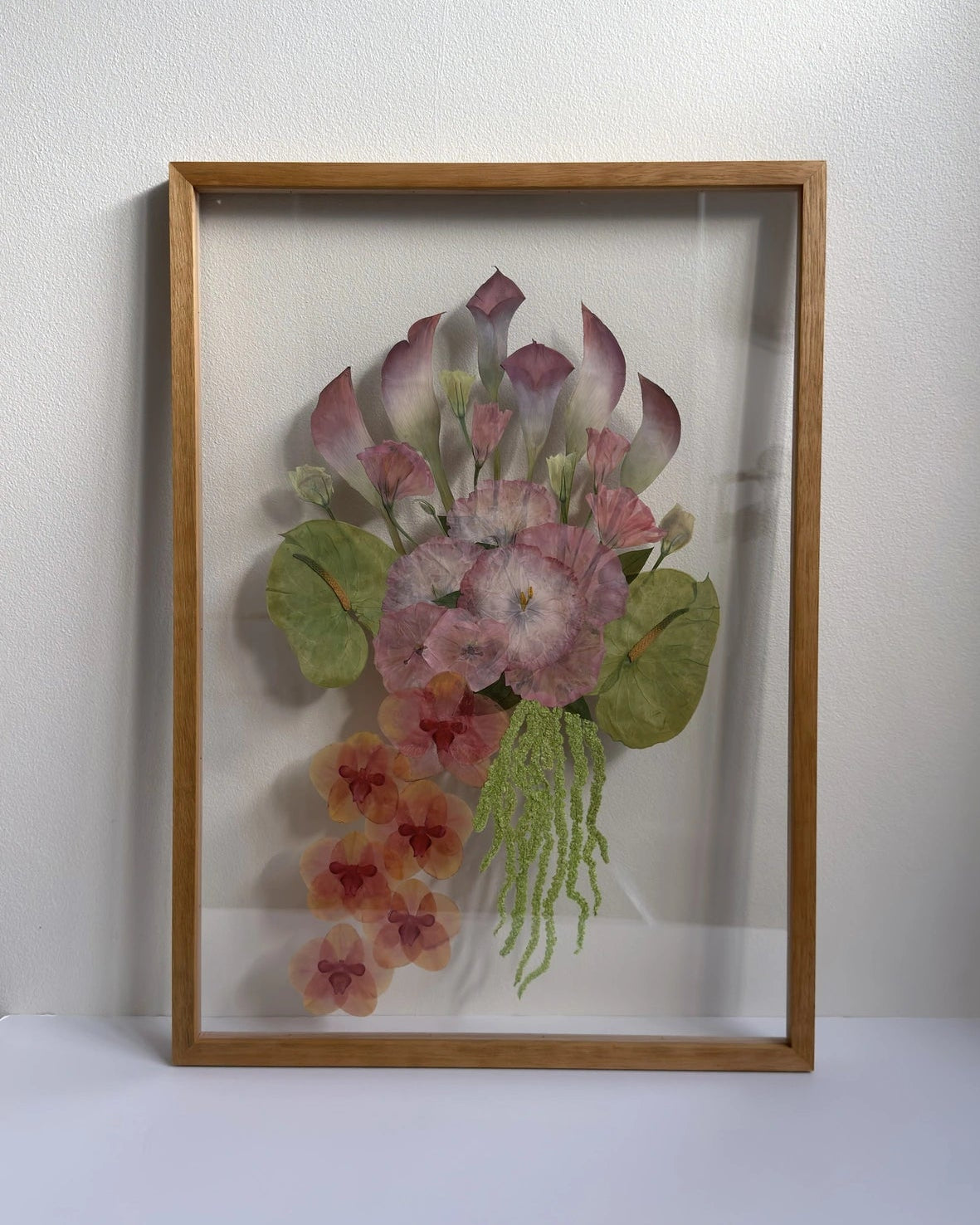 Waterfall design pressed flower artwork